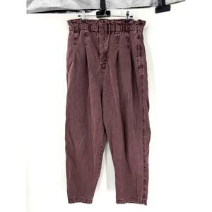 Free People We The Free Pleated Tapered Pants Plum Wine High Rise Paperbag Waist